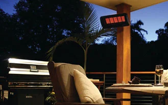 Outdoor Living with one wall hanged Bromic Tungsten 500 series Smart-heat Propane heater LP- 43,000