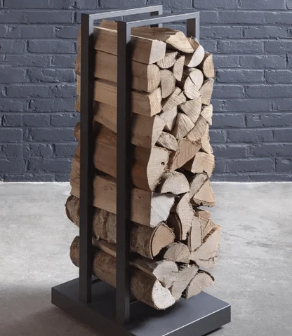 Stûv small mobile log rack Stûv modern log holder

V shaped minimalist firewood rack

Designer vertical wood storage steel