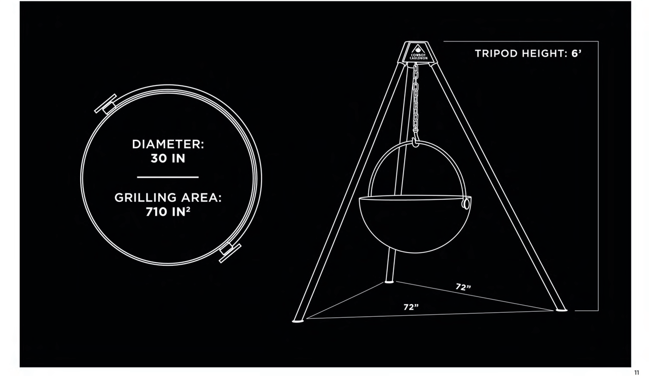 Wood Burning Fire Pit Diameter 30" and Grilling Area 710 and Tripod Stand of height 6'