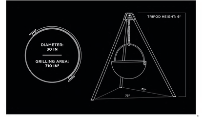 Wood Burning Fire Pit Diameter 30" and Grilling Area 710 and Tripod Stand of height 6'