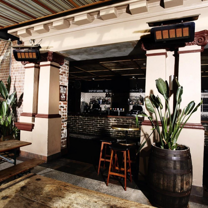 Outdoor Living with two wall hanged Bromic Tungsten 500 series Smart-heat Propane heater LP- 43,000