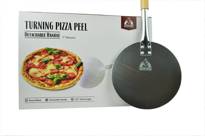 CHICAGO BRICK OVEN ALUMINUM PIZZA PEEL - TURNING PIZZA PADDLE WITH LEATHER STRAP AND DETACHABLE WOOD HANDLE - BAKEWARE & PIZZA OVEN ACCESSORIES - 9 IN