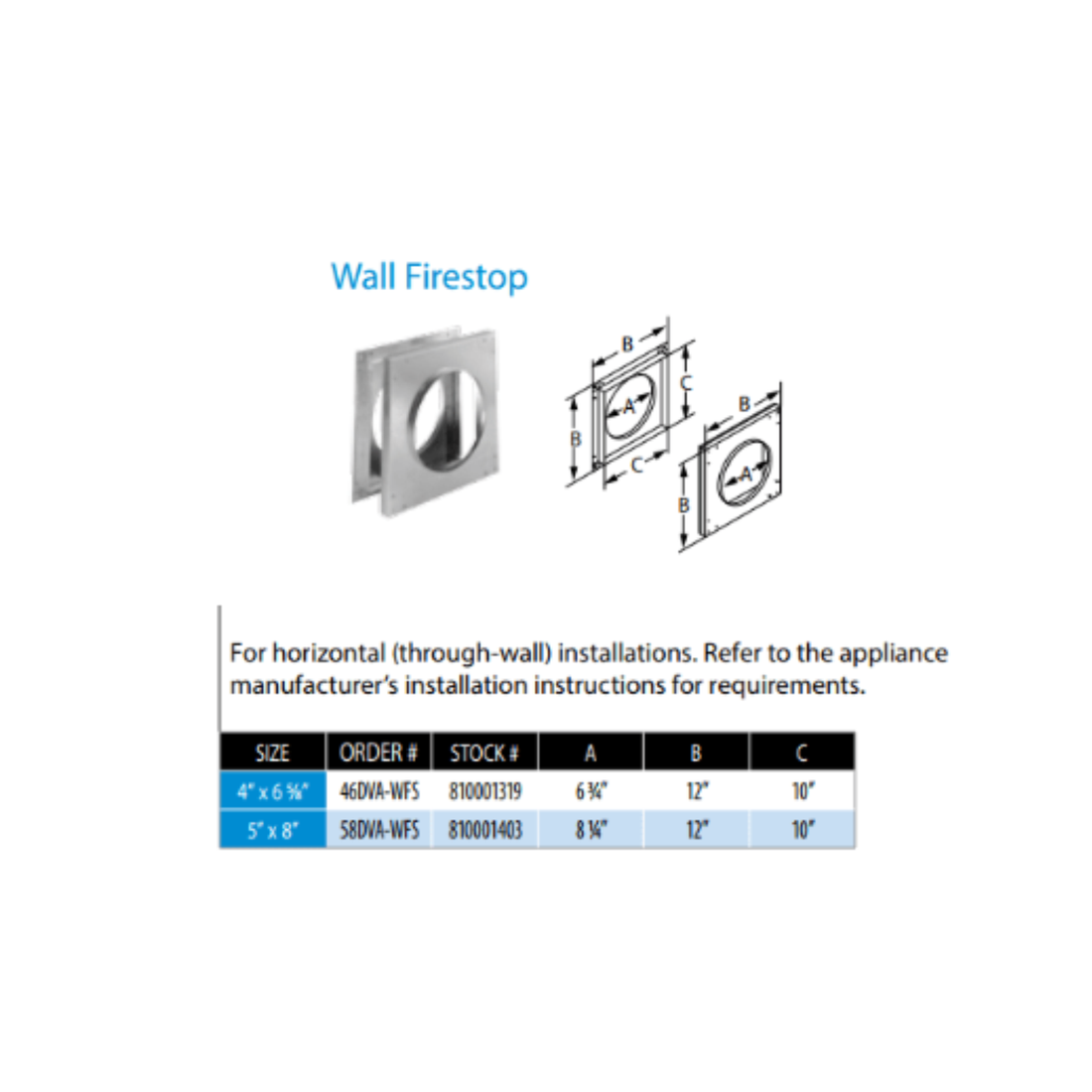 DuraVent 4” x 6 5⁄8” DirectVent Pro Wall Firestop
