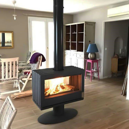 Middle of Living room French Made Modern Fireplace with Double glass and large swining cast Iron doors and quality hinges