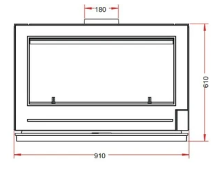 Metric and standard Dimensions for Mid Century Modern Wood Stove. 35.8" Wide.  24" tall and a 7" flue