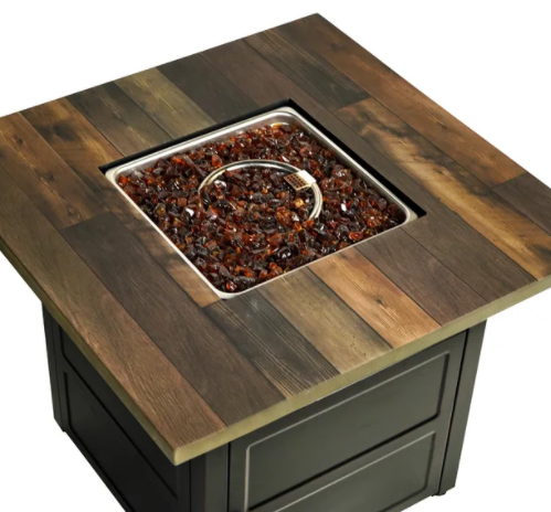 Crystal Rock with electric start and nice wood looking table top LP Gas Fireplace