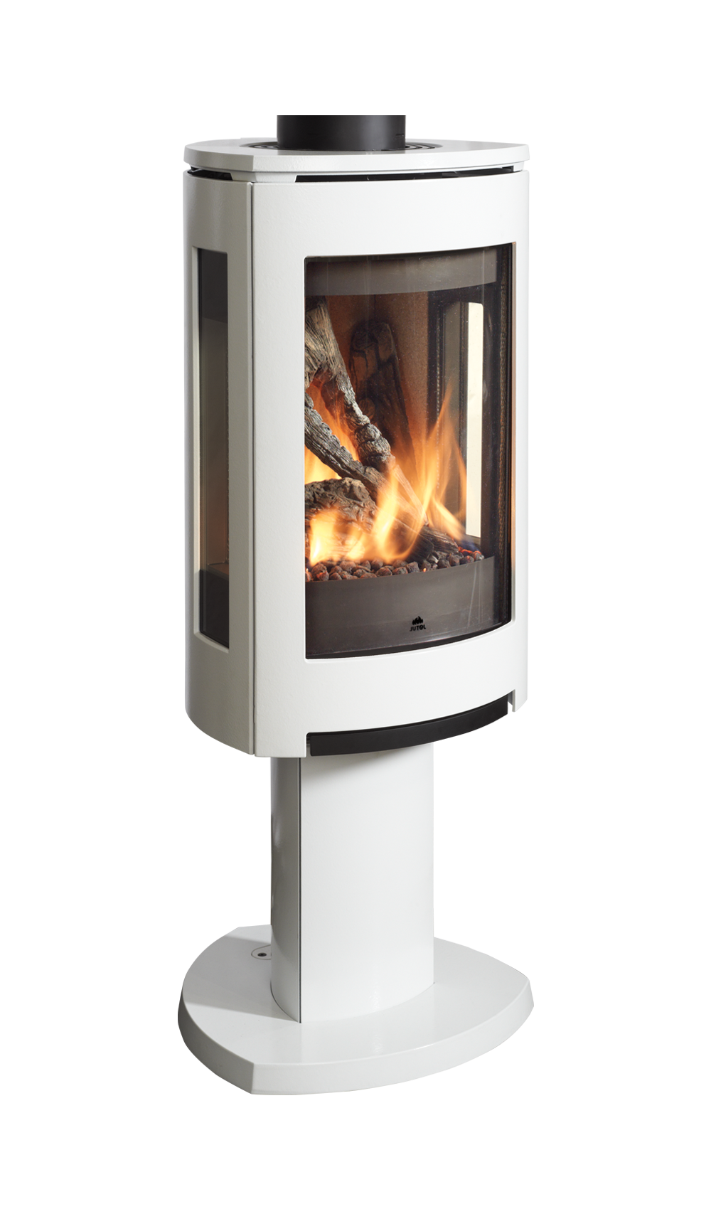 Linen Color Freestanding Jotul DF 370 DV Gas Stove with a Gas Burning Flame