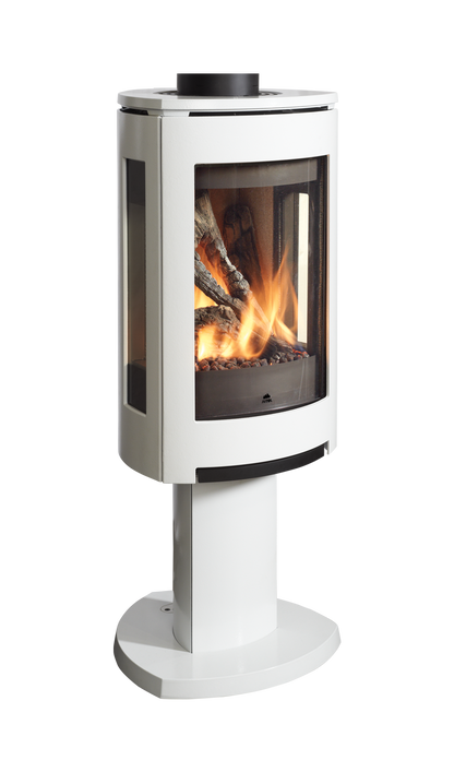 Linen Color Freestanding Jotul DF 370 DV Gas Stove with a Gas Burning Flame