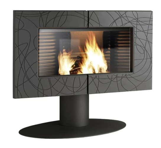 Invicta Symphonia 40" Cast Iron Wood Burning Stove Brand/Product: Invicta Symphonia, Symphonia 6112-44, French-made cast iron stove.
Sunburst pattern, Rhythmic fascia, Mid-century modern (MCM) wood stove, Circular fireplace design, Anthracite finish.
Post-combustion technology, Airwash system (for clean glass), 8-hour extended burn, High-efficiency heating.
Competitor Benchmarks: Focus Fireplaces style, Stûv alternative, JC Bordelet quality, Jotul modern series.
Don Bar STUV Invicta Preston Malm MCM Scandi