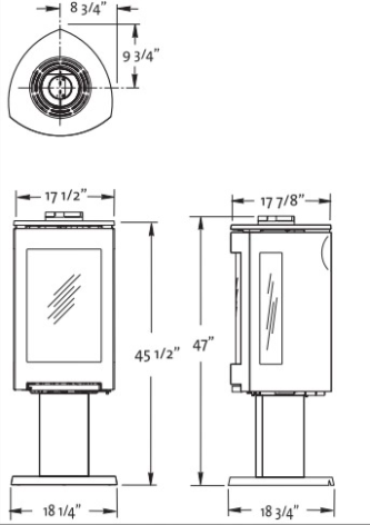 Jotul GF 370 DV Gas stove Dimension in inches