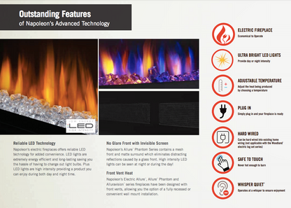 Napoleon® NEFBD50HE CLEARion 50-Inch Built-In See-Through Electric Fireplace with Logs, Crystal Media & Remote