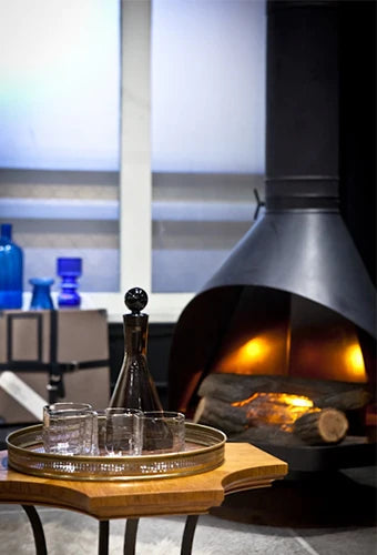 Matte Black Malm zircon 34" Electric fireplace with a flaming fire