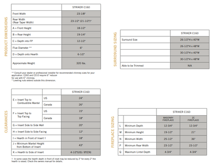 Striker 160 Wood Burning Stove insert 18" logs High efficiency with Air Wash system